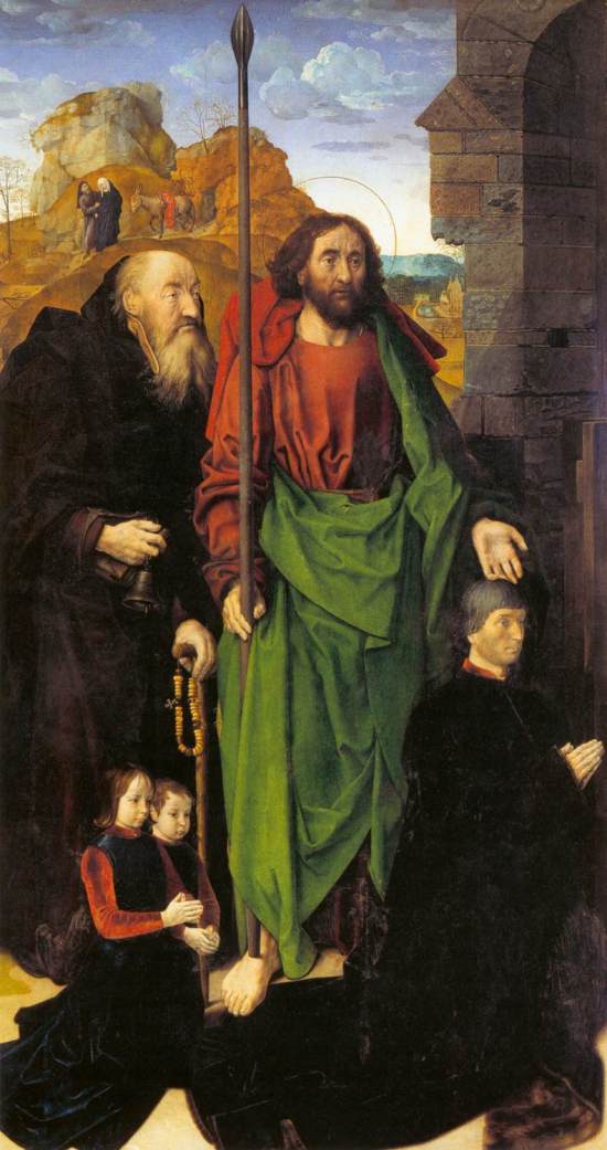 Hugo van der Goes, St Thomas and St Anthony the Hermit with Tommaso Portinari and two Children, 1478